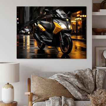 Yellow Black Scooter City Glide I - Scooter Canvas Wall Art